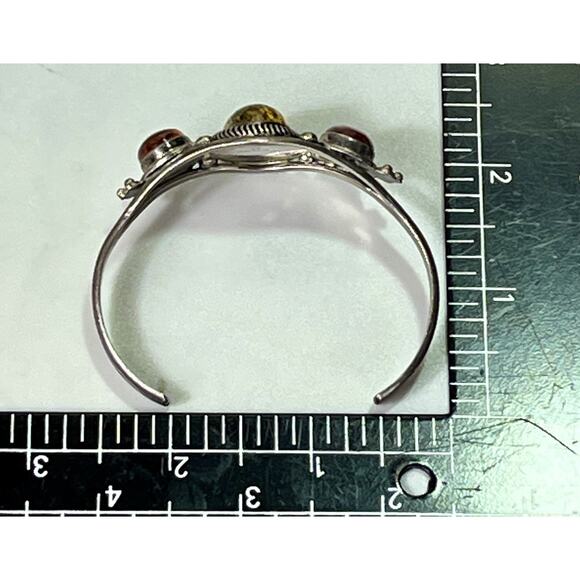 Signed Navajo Sterling Silver Amber Gemstone Cuff Bracelet 925 Native American - Picture 13 of 15